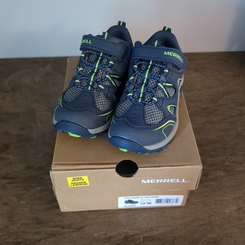 Merrell Trail Chaser Jr Kids Hiking Shoes Navy Green - Boys Size 10W Wide Width